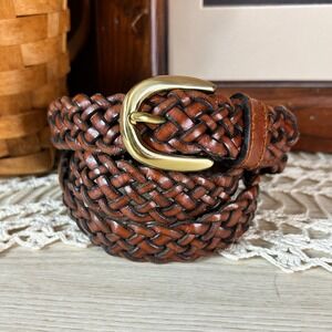 Mens Genuine Leather Woven Belt Brass Buckle Brown ML 0274